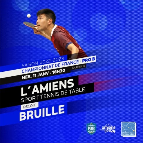 Pro B : l’Amiens Sport TT reçoit Bruille le mercredi 11 janvier 2023 à 18h30