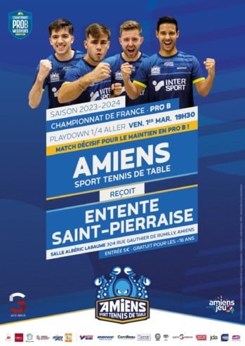 Pro B : l’Amiens STT reçoit l’Entente Saint-Pierraise en 1/4 de finale aller des Play Downs le vendredi 1er mars 2024 à 19h30