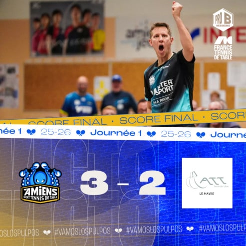 Pro B : l’Amiens Sport TT s’impose 3/2 contre Le Havre le mardi 16 septembre 2025