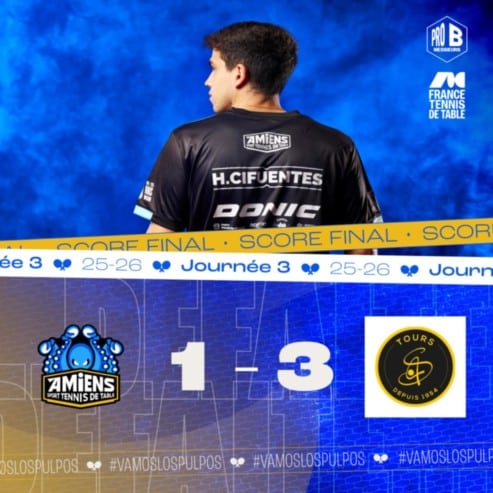 Pro B : l’Amiens Sport TT s’incline 3/1 à Tours le dimanche 26 octobre 2025