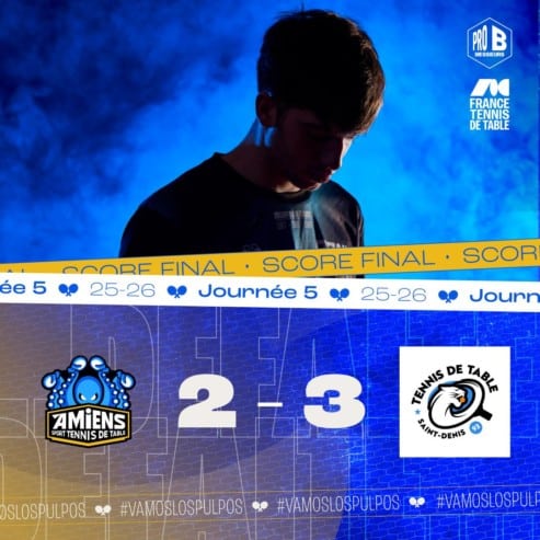 Pro B : l’Amiens Sport TT s’incline 3/2 à Saint-Denis le samedi 15 novembre 2025